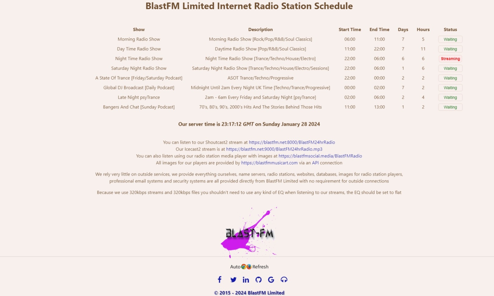 BlastFM Limited Internet Radio Station Schedule